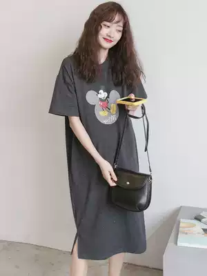 Japanese pregnant women summer dress pure cotton short-sleeved top fashion Western style T-shirt skirt loose large size pregnant women skirt