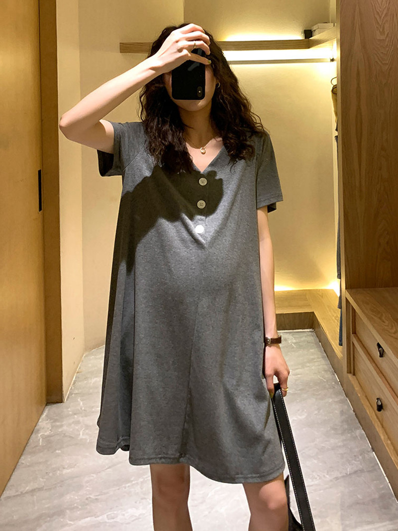 Japanese pregnant women summer dress fashionable cotton T-shirt breastfeeding dress Han version of casual relaxed and loose pregnant women tops