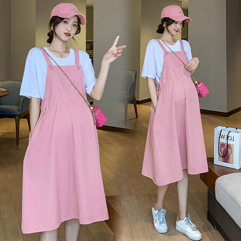 Japanese pregnant women summer dress net red fashion suit baby bag skirt loose large size small fresh maternity clothes trend