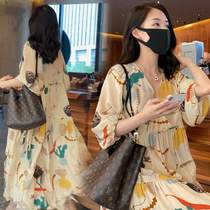 Japanese pregnant women summer dress new fashion foreign style high sense of medium-long loose large size pregnant women skirt tide