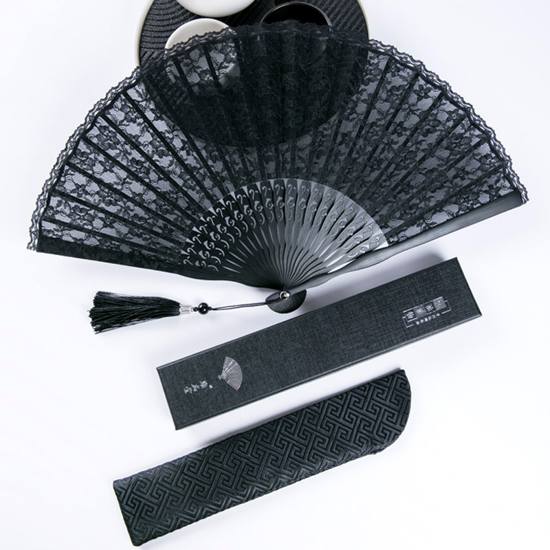 Women's classical embroidered lace fan Summer portable retro folding fan Small Hanfu fan Ancient folding fan