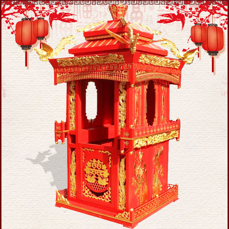 Luxurious solid wood sedan chair Chinese eight-carrying large sedan chair retro bridal sedan chair posts golden sedan chair wedding celebration wedding supplies