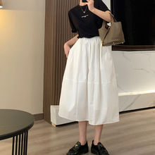 Faer niche design, high-end and fashionable bubble skirt, summer elastic waist, comfortable mid length white skirt for women