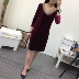 2018 mới mùa xuân và mùa thu retro nhung khâu V-Cổ phần dài eo pocket hip dress slim dưới váy