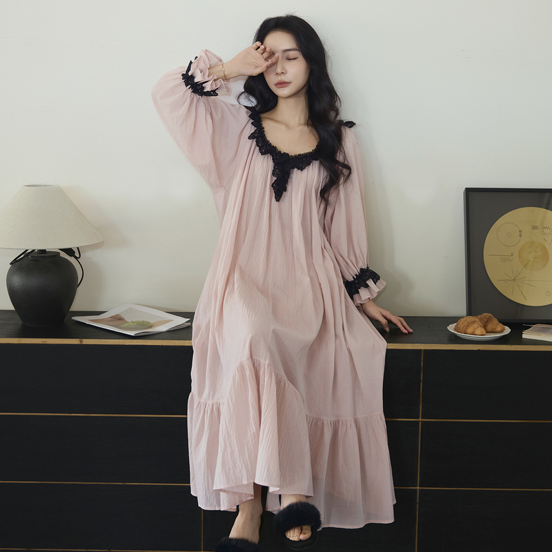Pure Cotton Pajamas for Women 2026 New Autumn and Spring Long-Sleeved Nightgown Long Style Unique and Beautiful Thin French-Style Home Wear
