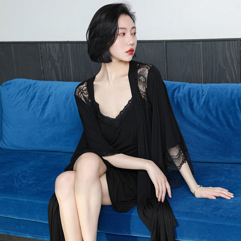Sleepwear Spring Autumn Hostess Modale Harness Sleeping Dress Sexy Lace Bathrobe With Chest Cushion Superior Summer Home Clothing