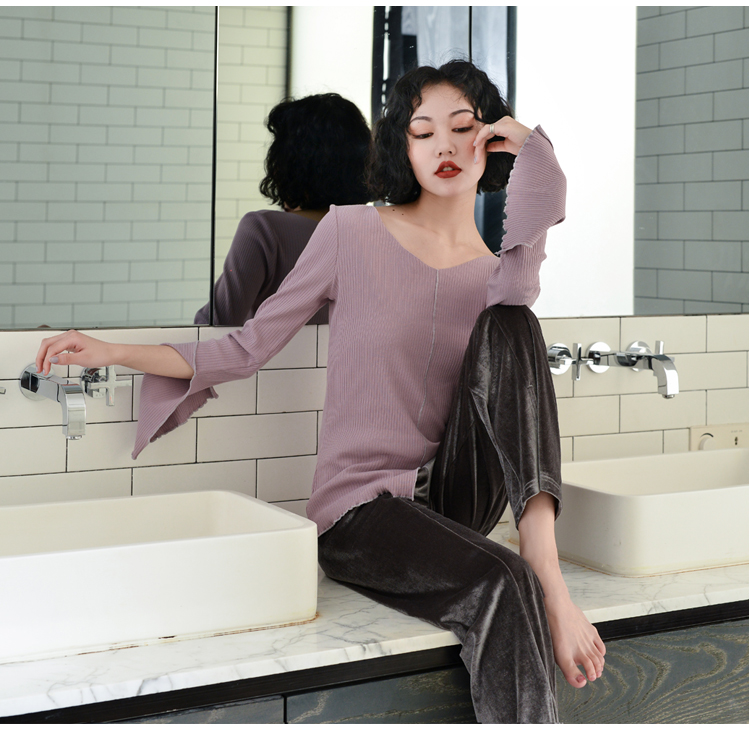 Pajamas women's spring and autumn long-sleeved new cotton suits women's trendy fashion gold velvet pajamas can be worn as home clothes