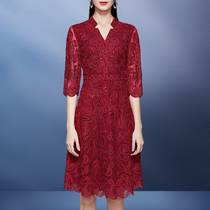 Xi mother-in-law wedding dress V bow tie wedding mother-in-law dress Female festive dress noble 40-50 years old