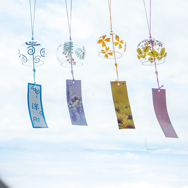 Japanese-style glass wind bell cherry blossom decoration outdoor household decoration transparent glass bell hanging handmade summer gift
