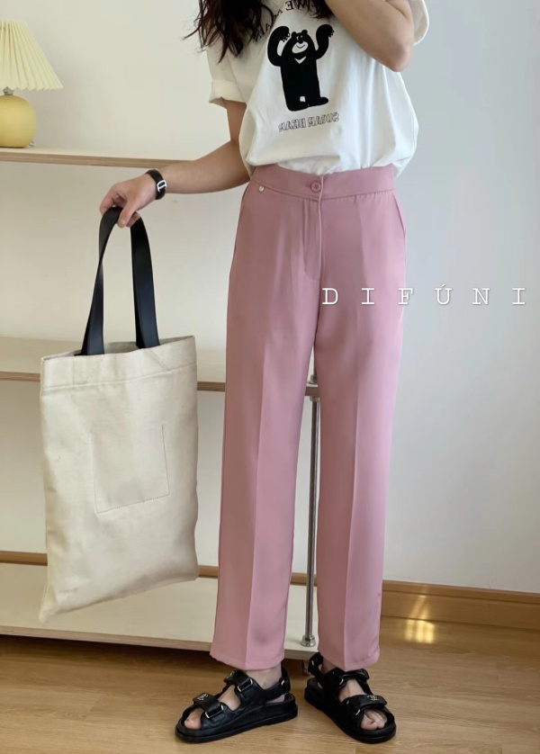 2021 Summer D Korean version Western pants fabric fumbling with good OL Thin Straight Barrel Hallen Casual 90% Pants 2127