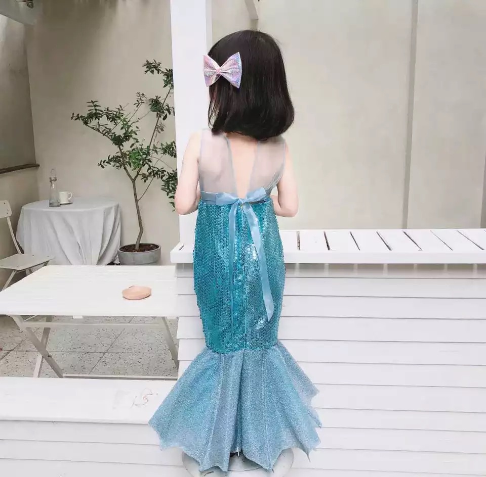 Ami quần áo trẻ em cô gái ăn mặc mùa hè mới màu đỏ trẻ em nước ngoài váy sinh nhật nàng tiên cá nhỏ váy công chúa - Váy trẻ em bộ đồ bé trai cao cấp