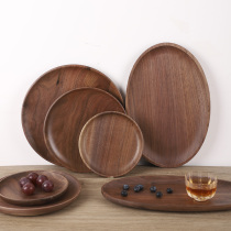 Japanese-style solid wood round fruit plate Snack plate Household living room coffee table Cake bread plate Coffee teacup tray