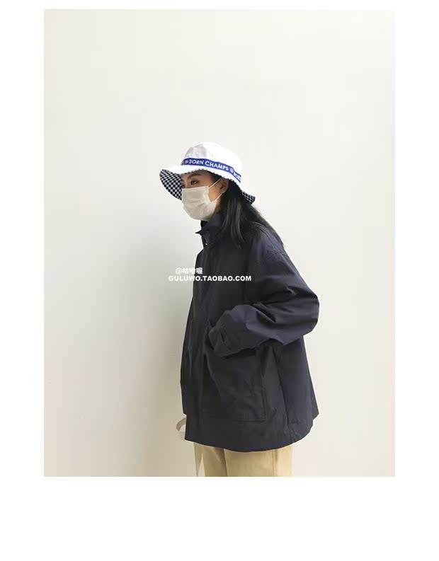 [咕噜 喔] lỏng bf gió oversize retro túi lớn áo khoác dụng cụ ngắn thoi trang nu
