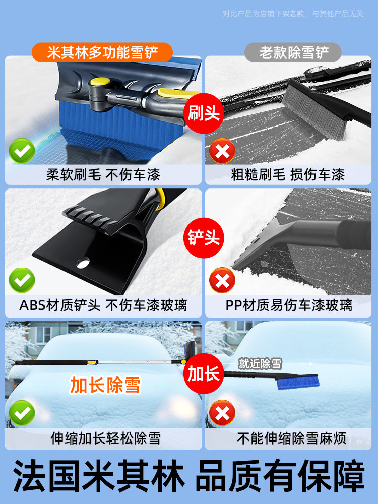 Michelin Snow Shovel for Vehicles, Snow Removal Brush, Frost Scraper, Car Glass Snow Scraper, Snow Removal Tool That Doesn'T Damage the Car