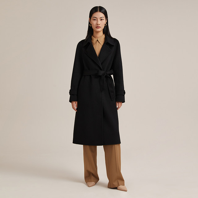 Gloria full cashmere coat women's winter new temperament light luxury mid-length lapel coat 11CL6N870