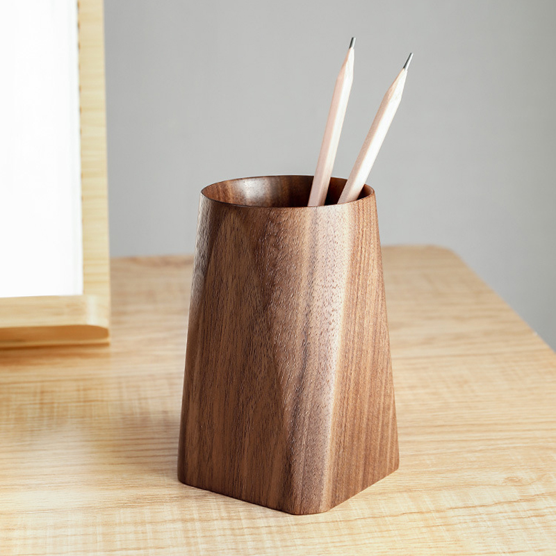 Black walnut whole wood pen holder office high-end storage box retro Nordic style creative personality simple desktop decoration