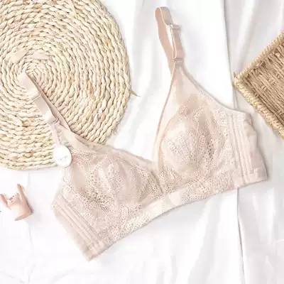 (After Kang) Summer ultra-thin non-steel ring bra women comfortable collars big breasts small lace underwear women