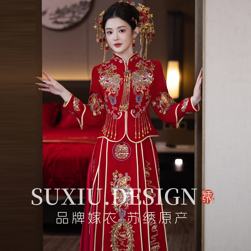 Xiuhe Wedding Dress 2026 New Style Bride Wedding Gown Dragon and Phoenix Robe Petite Chinese Wedding Toast Dress Bridal Wear