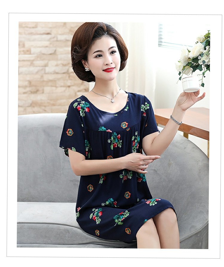 Mẹ tải mùa hè mỏng mảnh rayon ngắn tay về nhà đêm cotton trung niên cotton lỏng lẻo bà bầu mặc đồ ngủ - Quần áo của mẹ mẫu áo sơ mi cho u60