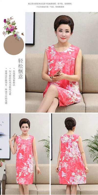 Trung niên và cũ cotton lụa nightdress nữ mùa hè phần mỏng lỏng kích thước lớn không tay đồ ngủ mẹ nạp nhân tạo bông váy áo dài cho người lớn tuổi