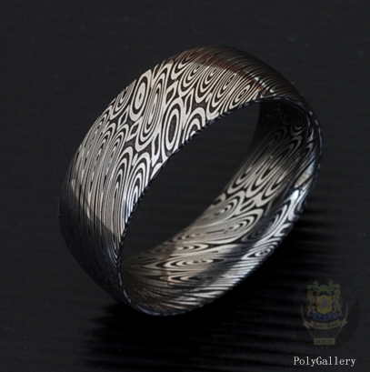 〓Swedish powder jewelry grade stainless Damascus steel ring--waves 〓PD-18