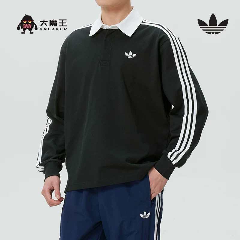 Adidas Adidas Trefoil Spring Men's Cotton Rugby Style Casual Loose Long Sleeve Polo Shirt Ke3576 Adidas Adidas Trefoil Spring Men's Cotton Rugby Style Casual Loose Long Sleeve Polo Shirt Ke3576