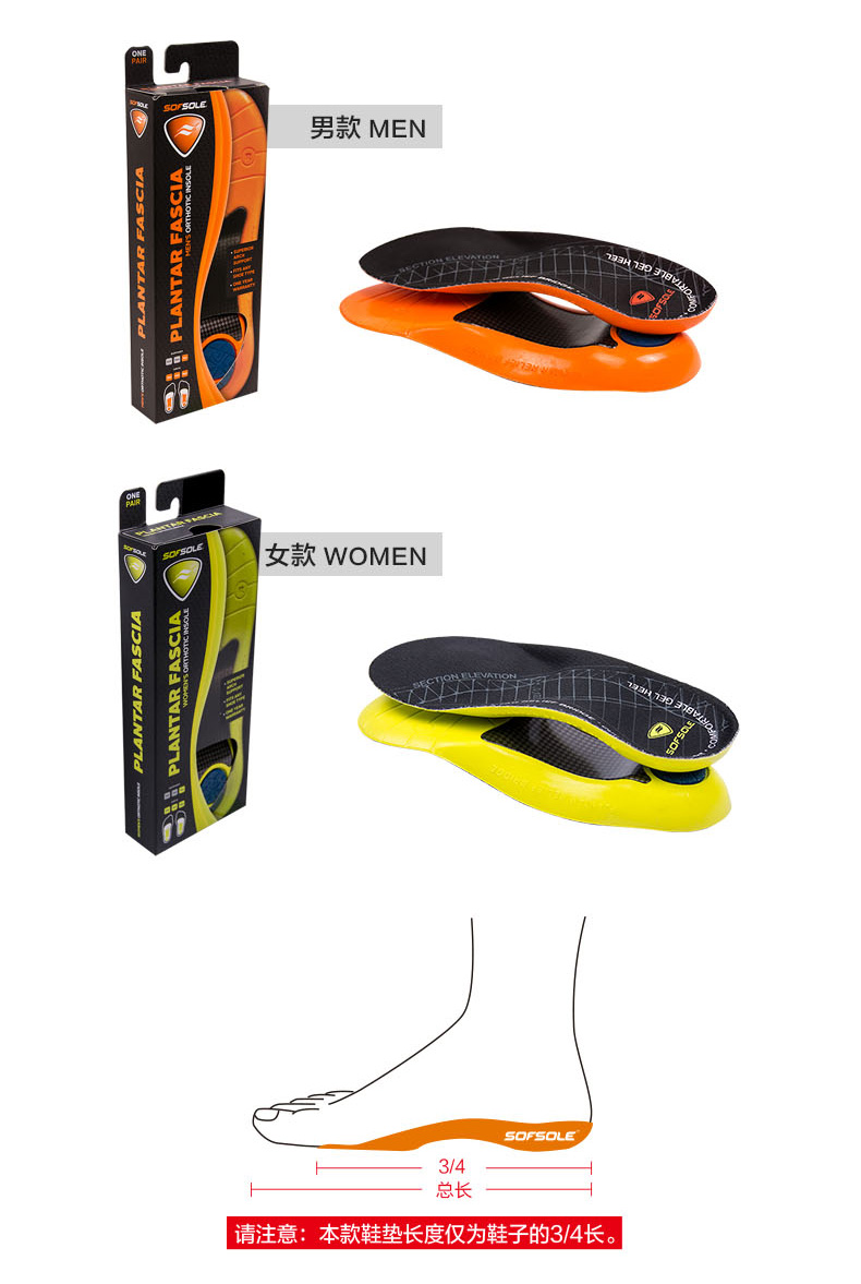 SOFSOLE Shufu tốc độ âm nhạc unisex hấp thụ sốc khử mùi khử mùi mồ hôi dày 51003004200 lót giày silicon tăng chiều cao