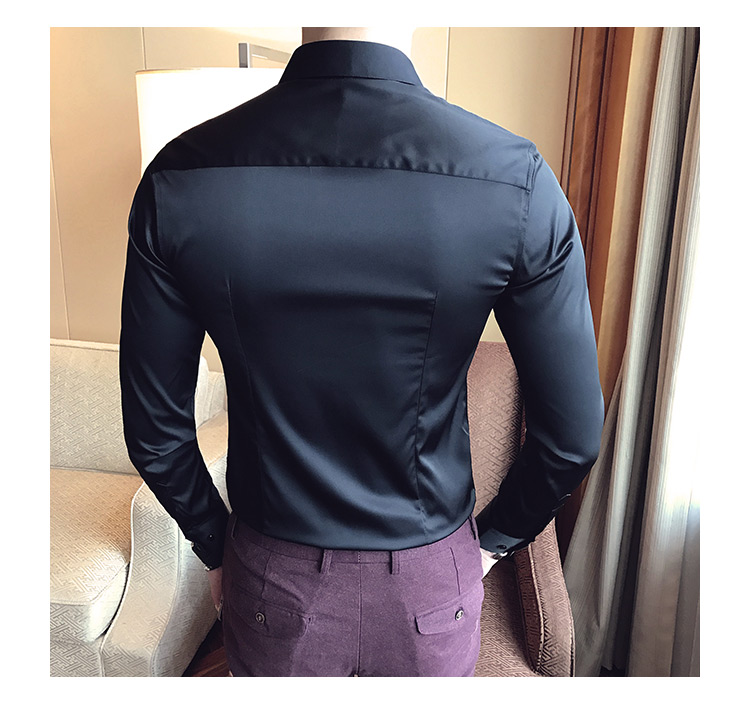 Cộng với áo nhung thêu mặt sáng, áo thun co giãn không co giãn, áo dài tay xu hướng satin màu trắng cotton không thấm nước nam các kiểu áo công sở de thương