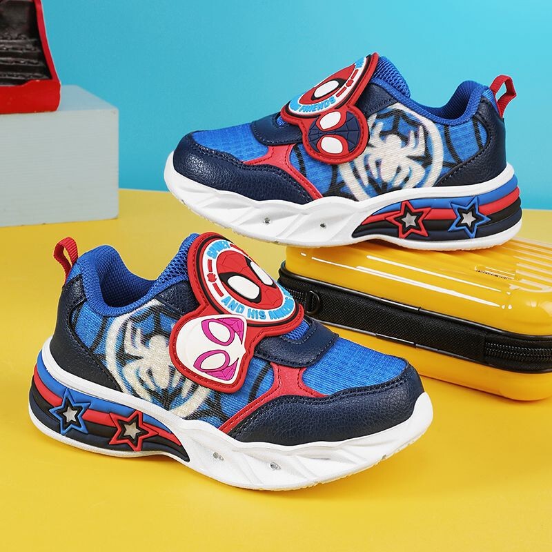 2026 Export Original Spring and Autumn Children's Cartoon Spider-Man Flashing Light Sneakers Boys' Mesh Breathable Casual Shoes