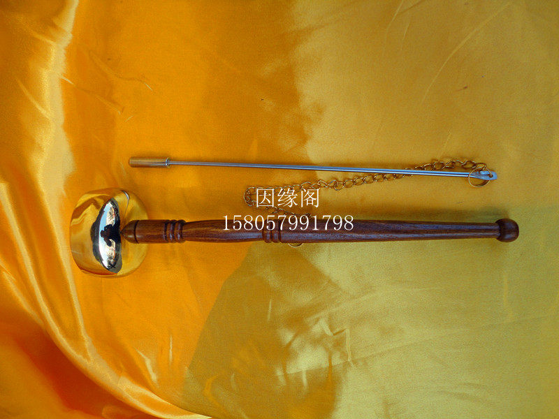 Buddhist supplies Straight handle lead chime Pure copper lead chime Taiwan lead qing thickened wooden handle lead out of the bag