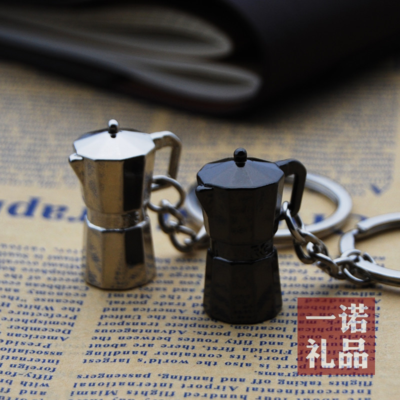 Creative Coffee Appliance Model Key Button Mocarpot Pendant Hand Flush Pot Hem Key Necklace Gift Custom LOGO