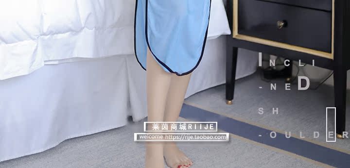 Siêu mỏng bảy- điểm tay áo nightdress khe cao sexy trong suốt váy hộp đêm cheongsam thấp cắt đêm ăn mặc