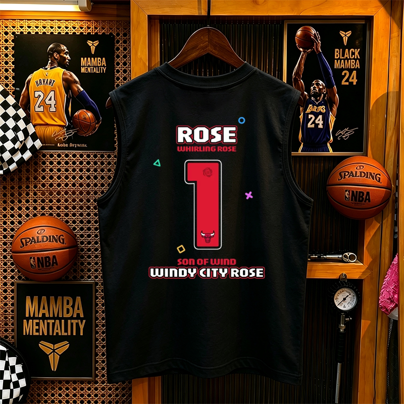 Bulls Windy City Rose No. 1 Vest Men's Sleeveless T-Shirt Summer Loose Basketball Rose Fan Sports Top Bulls Windy City Rose No. 1 Vest Men's Sleeveless T-Shirt Summer Loose Basketball Rose Fan Sports Top