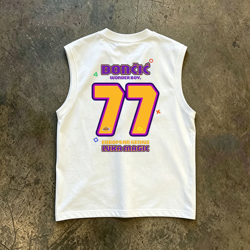 Doncic Lakers No. 77 Sleeveless T-Shirt Unisex Basketball Sports Pure Cotton Vest Summer Loose Trendy Brand Tank Top Doncic Lakers No. 77 Sleeveless T-Shirt Unisex Basketball Sports Pure Cotton Vest Summer Loose Trendy Brand Tank Top