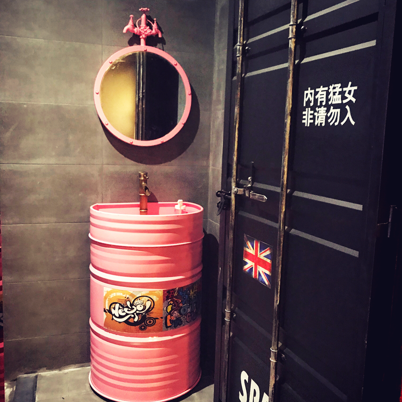 Retro creative semicircular table basin Sink Oil bucket Wrought iron washbasin Industrial wind column Floor-to-ceiling washbasin
