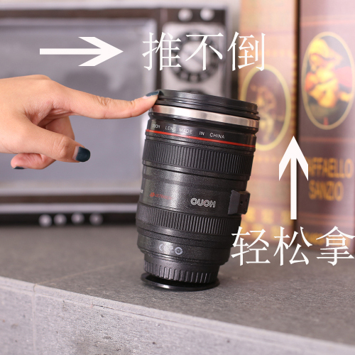 Creative stainless steel liner SLR camera lens non-inverting cup magical magic suction cup water cup factory direct sales