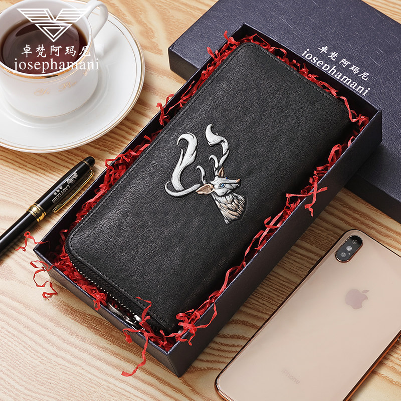 Brand Zhuo Fan Armani small clutch casual long version men's pure cowhide men's bag deer head large capacity