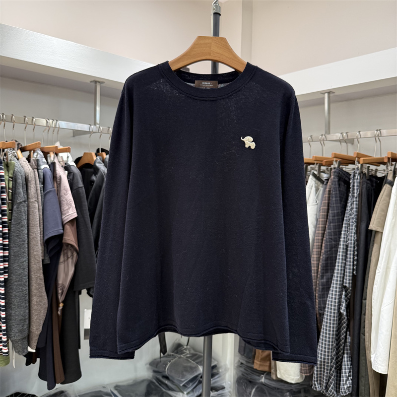 Mirage Genuine 026 Autum Style Round Neck Loose Slimming Look Elephant Embroidered Sheep Wool Knitted Bottoming Shirt T-Shirt for Women