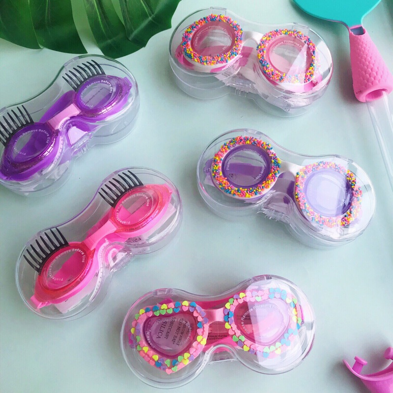 Australian Pink Donuts Styling Girls Swimming Goggles Eyelash Colorful sequin Peach Hearts Teen Swimming Drama Water Toys