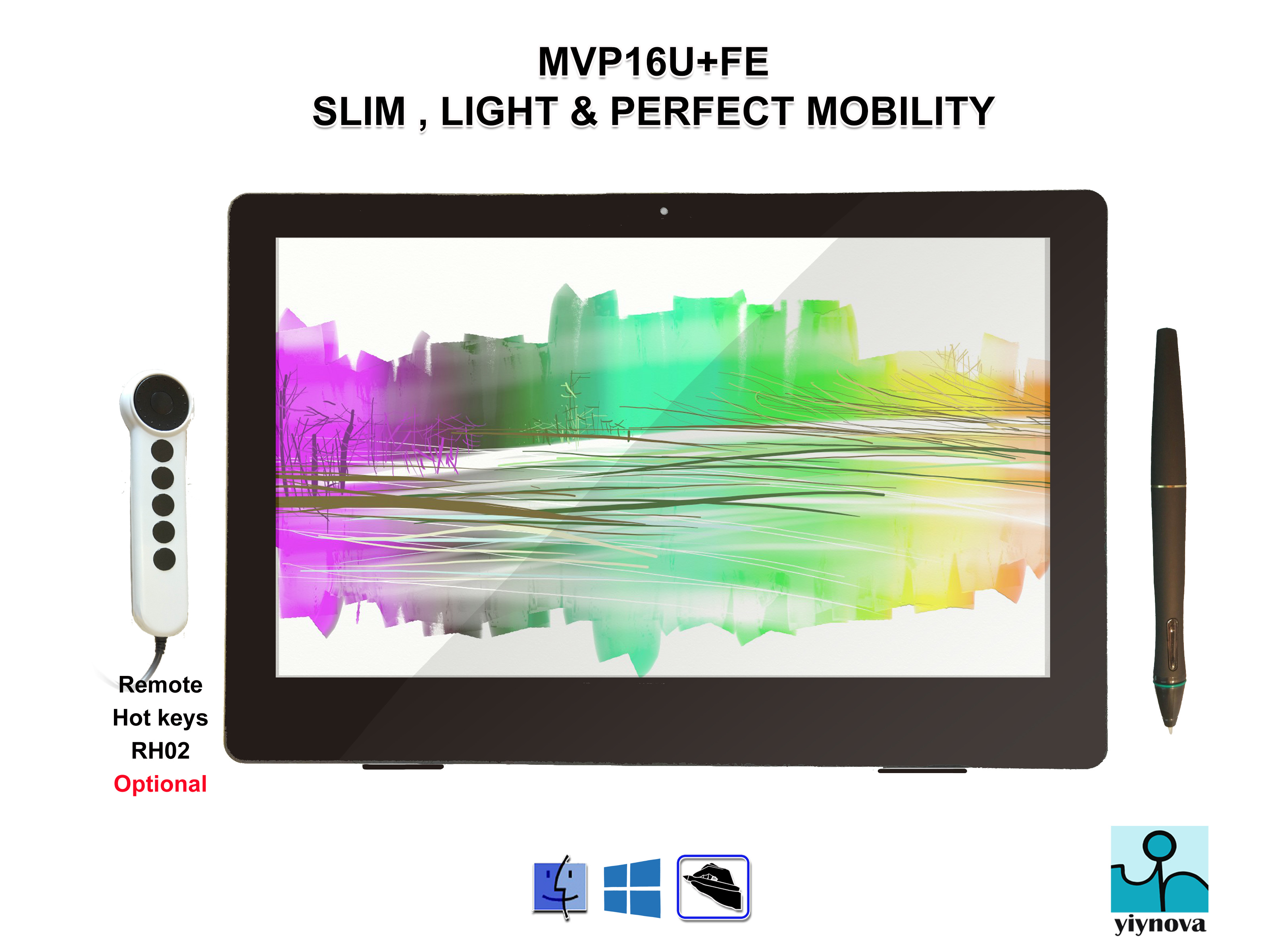 Yiynova digital screen 16 inch painted drawing board plotter Handwritten Digital screen portable All eyes screen