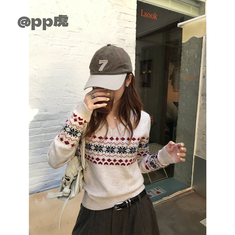 Pp Tiger''Norwegian Forest'' Autumn and Winter Korean Style Fair Isle Warm Wool Sweater T26725