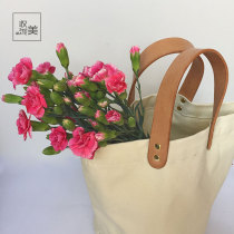 (Hand Customized) Forest INS Very Simple Wind Vegetable Tanning Leather Hand Carry with Canvas Round Bottom Vegetable Basket Bag Bucket Bag