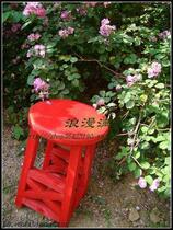 (Yesterdays Village) China red retro style small round stool solid wood Mediterranean pastoral furniture custom