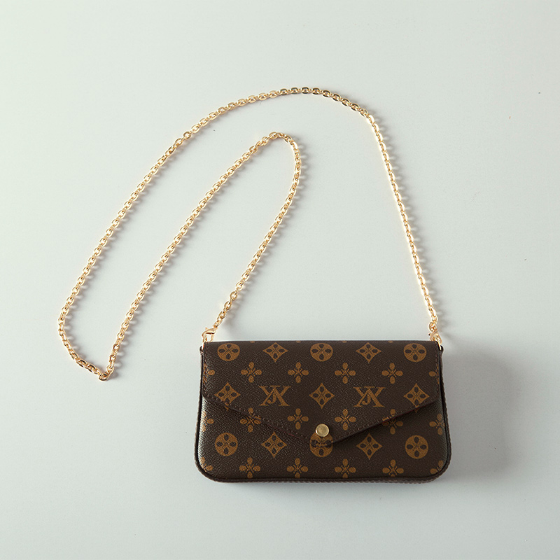 Official website LVАFGН genuine leather clutch handbag chain coin purse mobile phone bag shoulder Messenger envelope envelope small square bag three