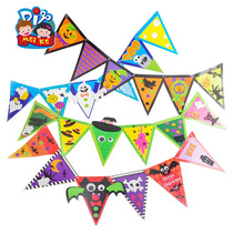 Halloween decoration handmade triangle hanging flag childrens painting hanging flag Halloween decoration hanging flag pumpkin lantern