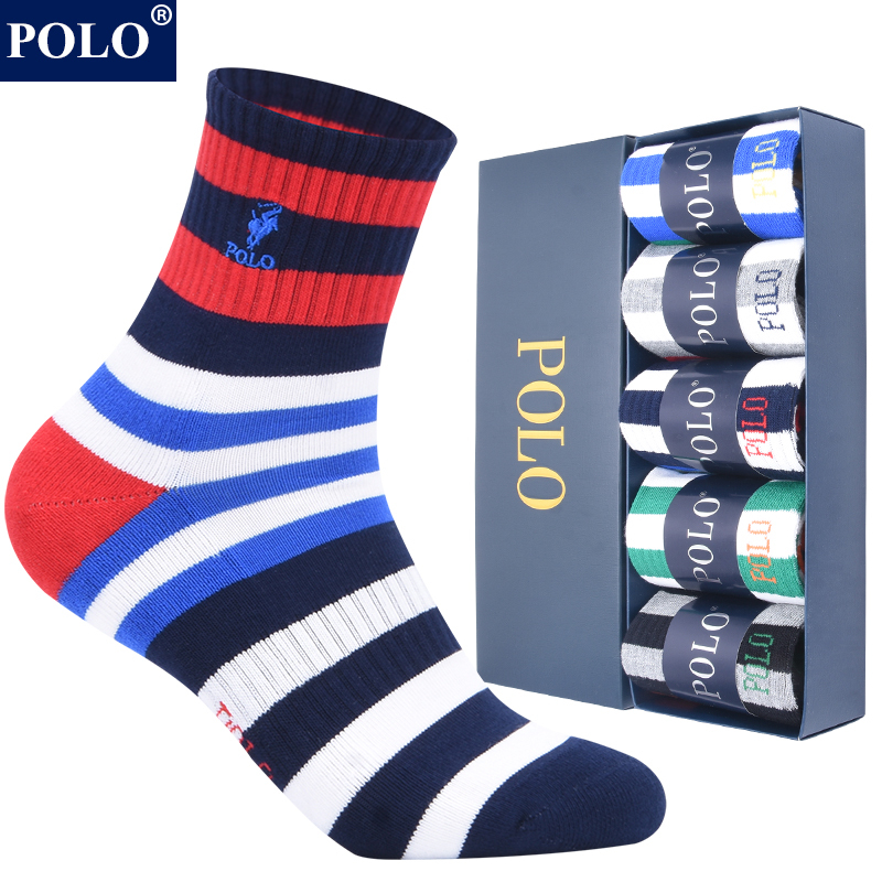 Polo Towel Socks for Men, Pure Cotton Mid-Calf Socks, Autumn and Winter Thick New Basketball Socks, Odor-Resistant, Sweat-Absorbent, Striped Long Cotton Socks, Trendy