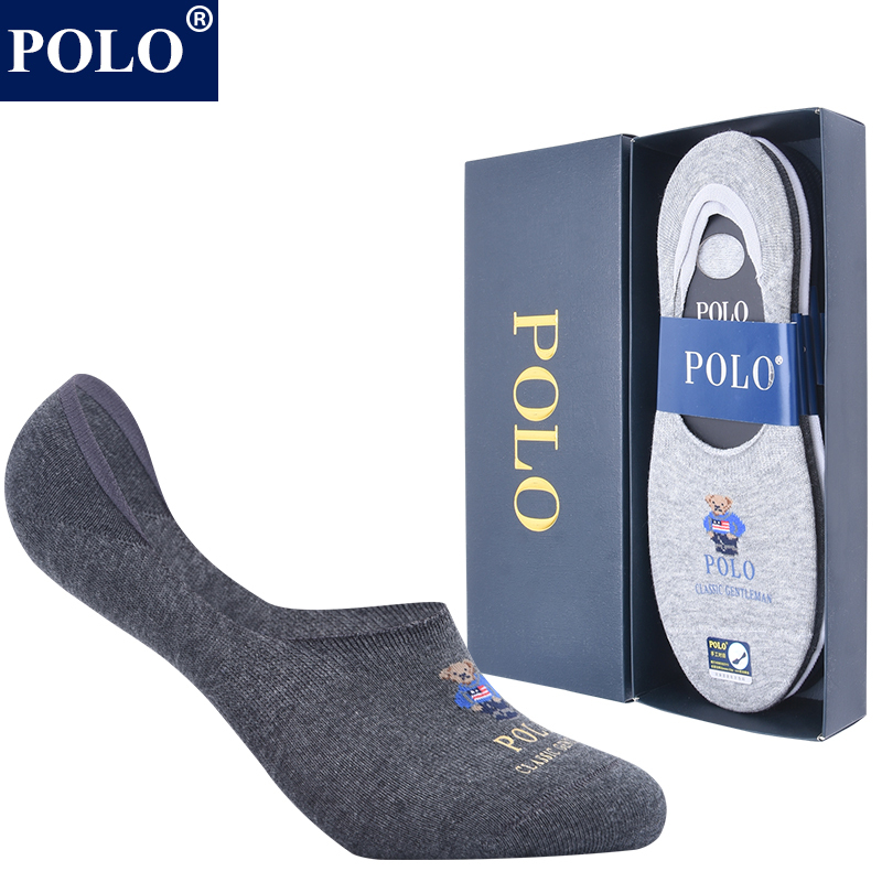 Polo Boat Socks for Men, New Spring/Summer Thin Style, Pure Cotton, Odor-Resistant, Low-Cut, Non-Slip, No-Show Bear Socks Gift Box