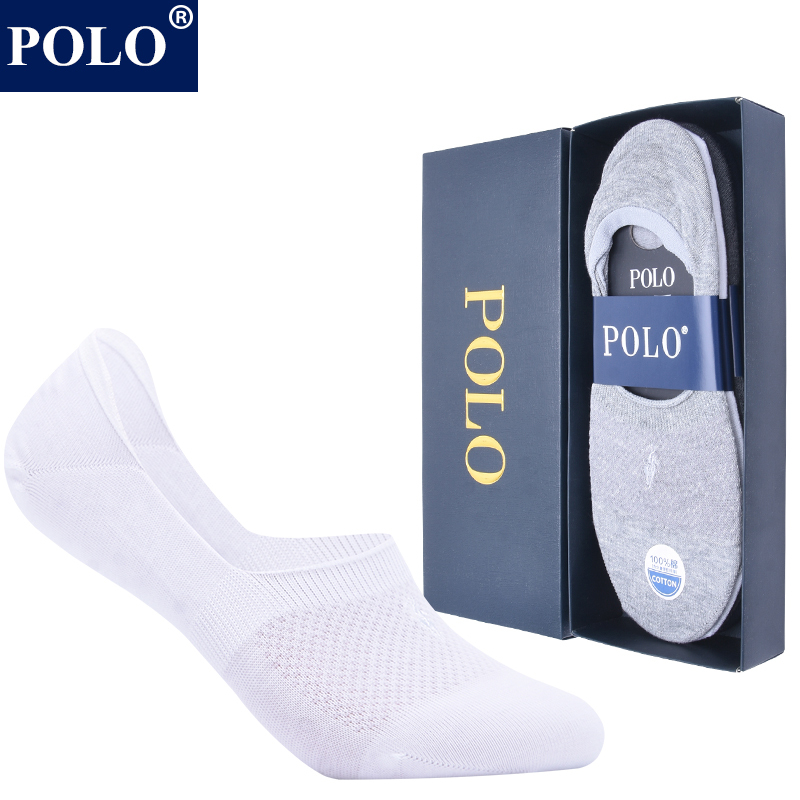 Polo Invisible Socks for Men, Summer Thin Style, Solid Color, Low-Cut Boat Socks, Odor-Resistant, Mesh Breathable, Non-Slip, Pure Cotton Sock Liners