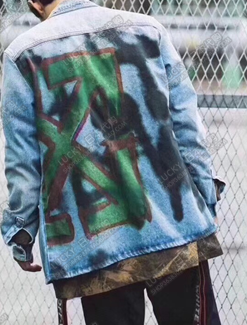 Off White Japan 19 autumn winter style denim jacket ow graffiti arrow pattern Sport long sleeve jacket