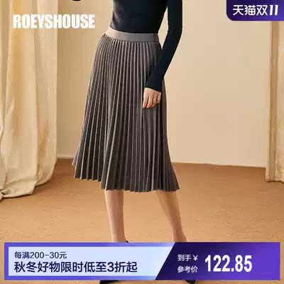 Luo Yi intellectual woolen skirt women autumn and winter New elegant pendulum Gray high waist long pleated skirt 01147